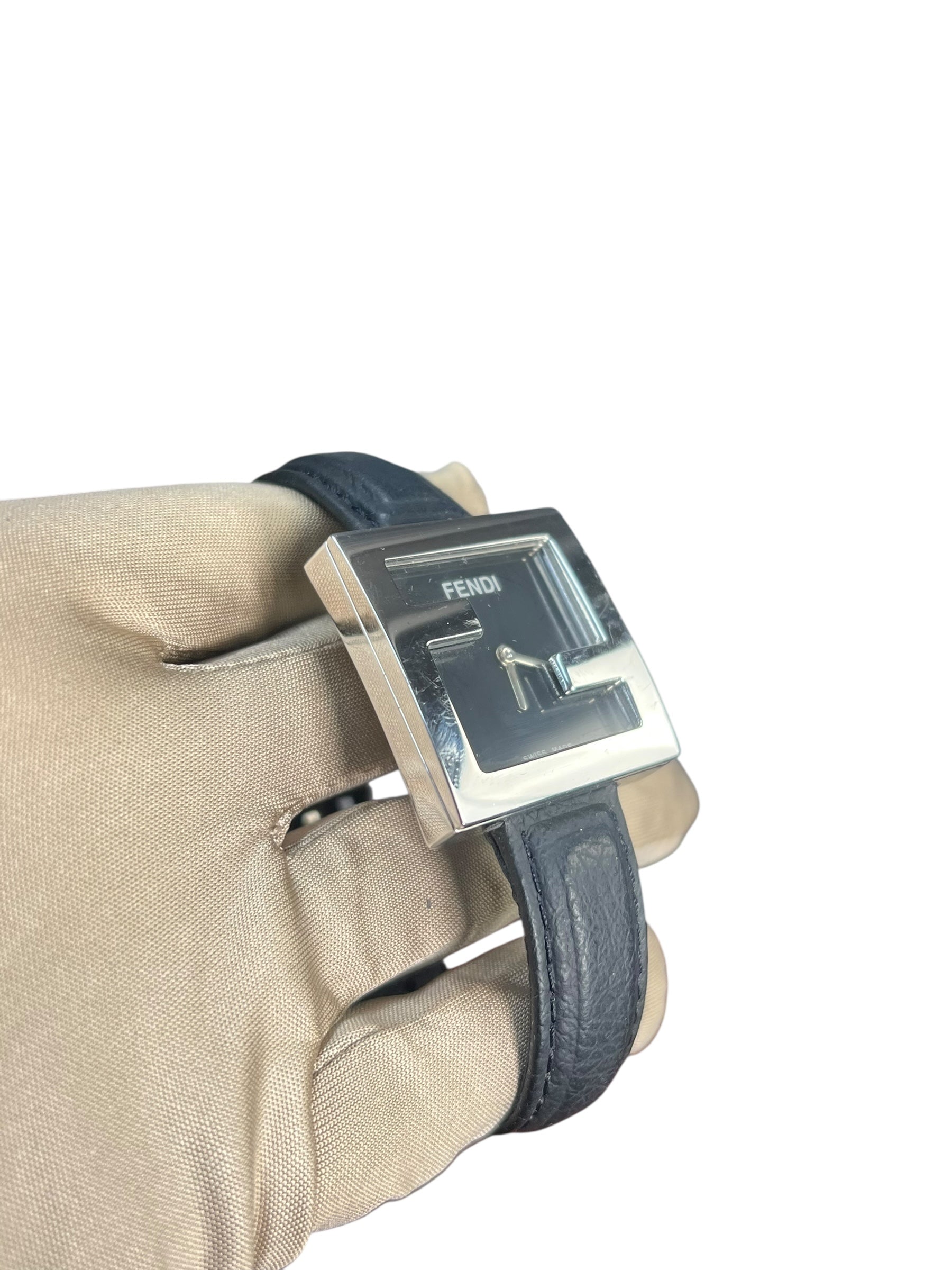 Fendi FF Black Dial Black Leather Strap