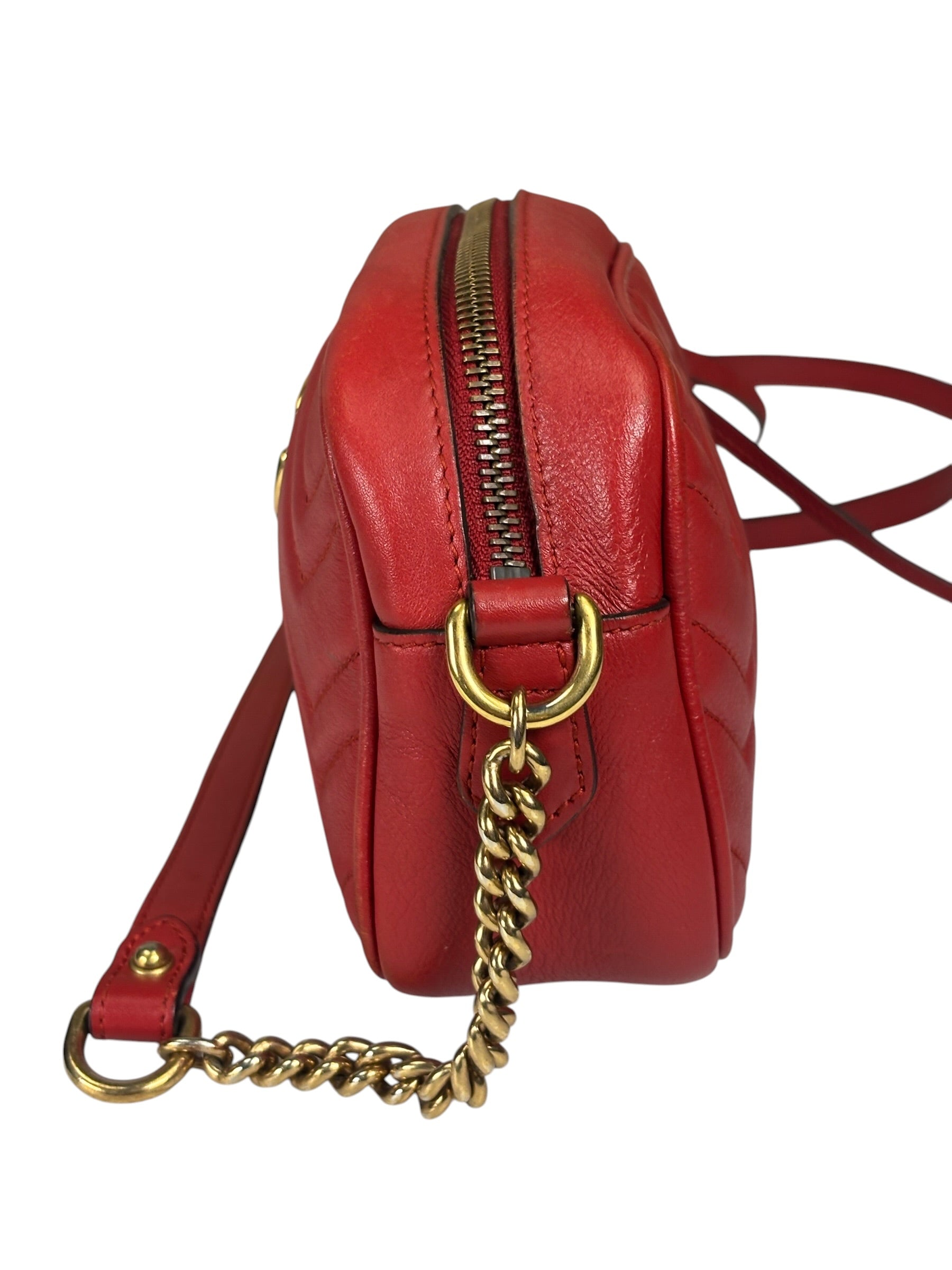Gucci Red Leather Marmont Small Camera Bag