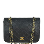 Chanel Black Quilted Leather Full Flap Chain Bag 1986