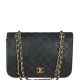 Chanel Black Quilted Leather Full Flap Chain Bag 1986