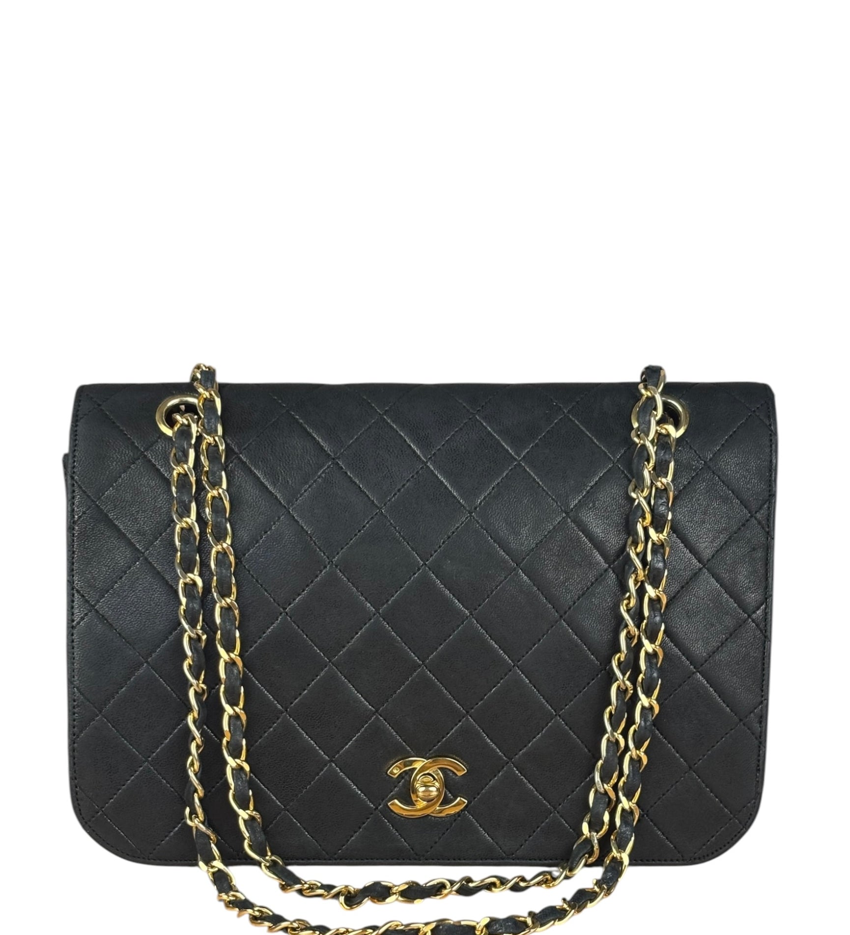 Chanel Black Quilted Leather Full Flap Chain Bag 1986