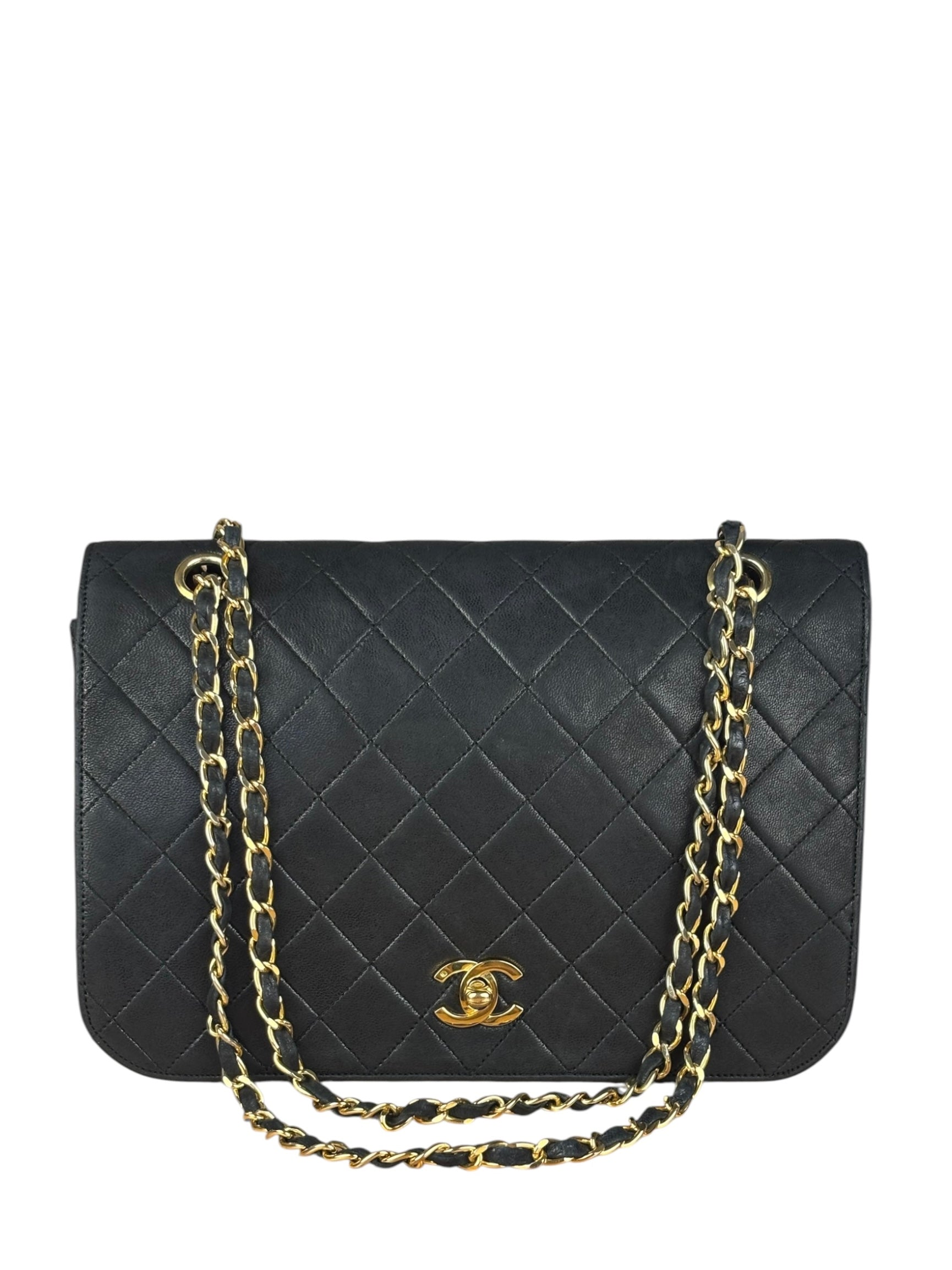 Chanel Black Quilted Leather Full Flap Chain Bag 1986