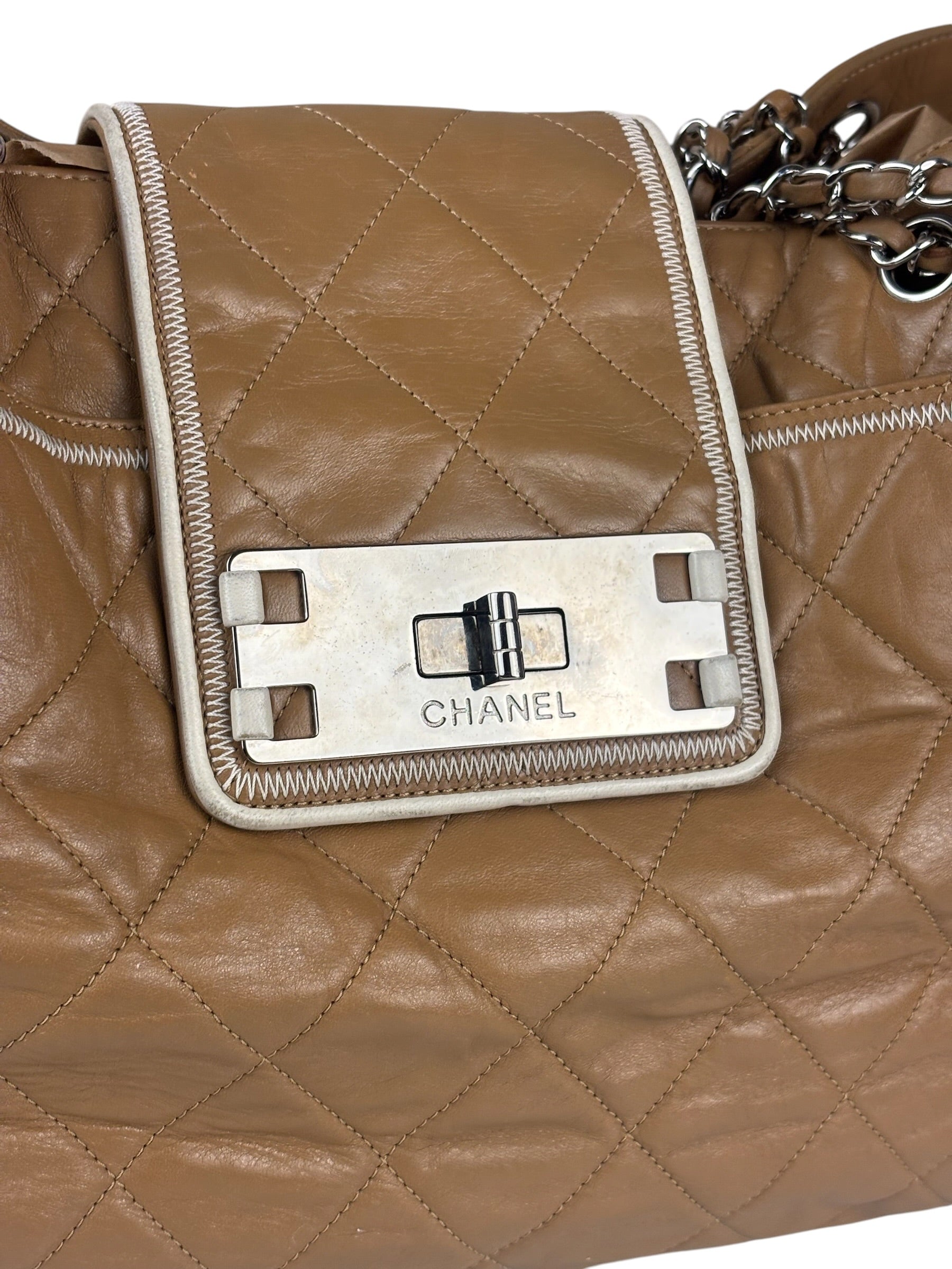 Chanel Camel Quilted Lambskin East-West Large Chain Tote 2008