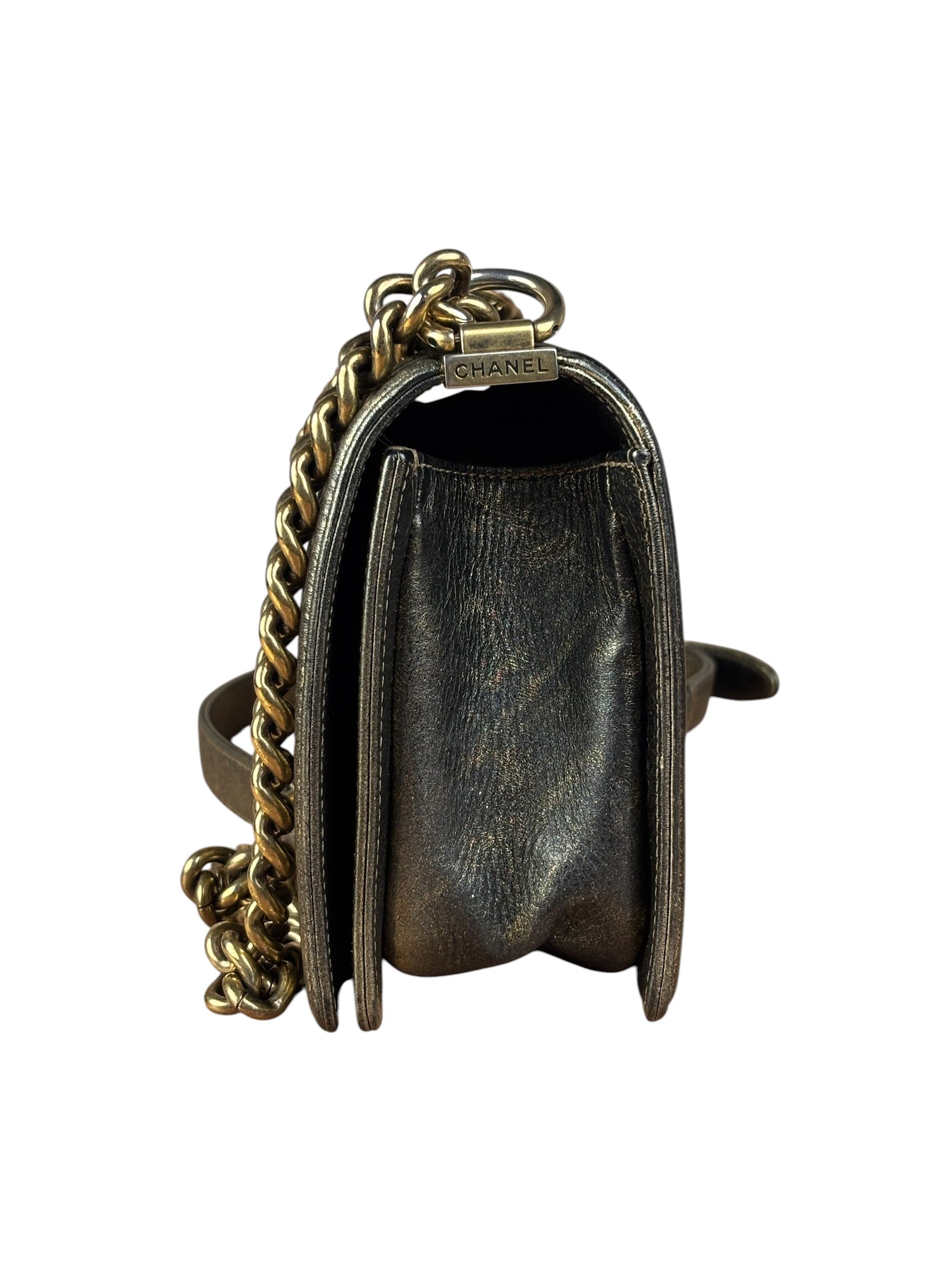 Chanel Metallic Dark Bronze Leather Old Medium Boy Flap Shoulder Bag