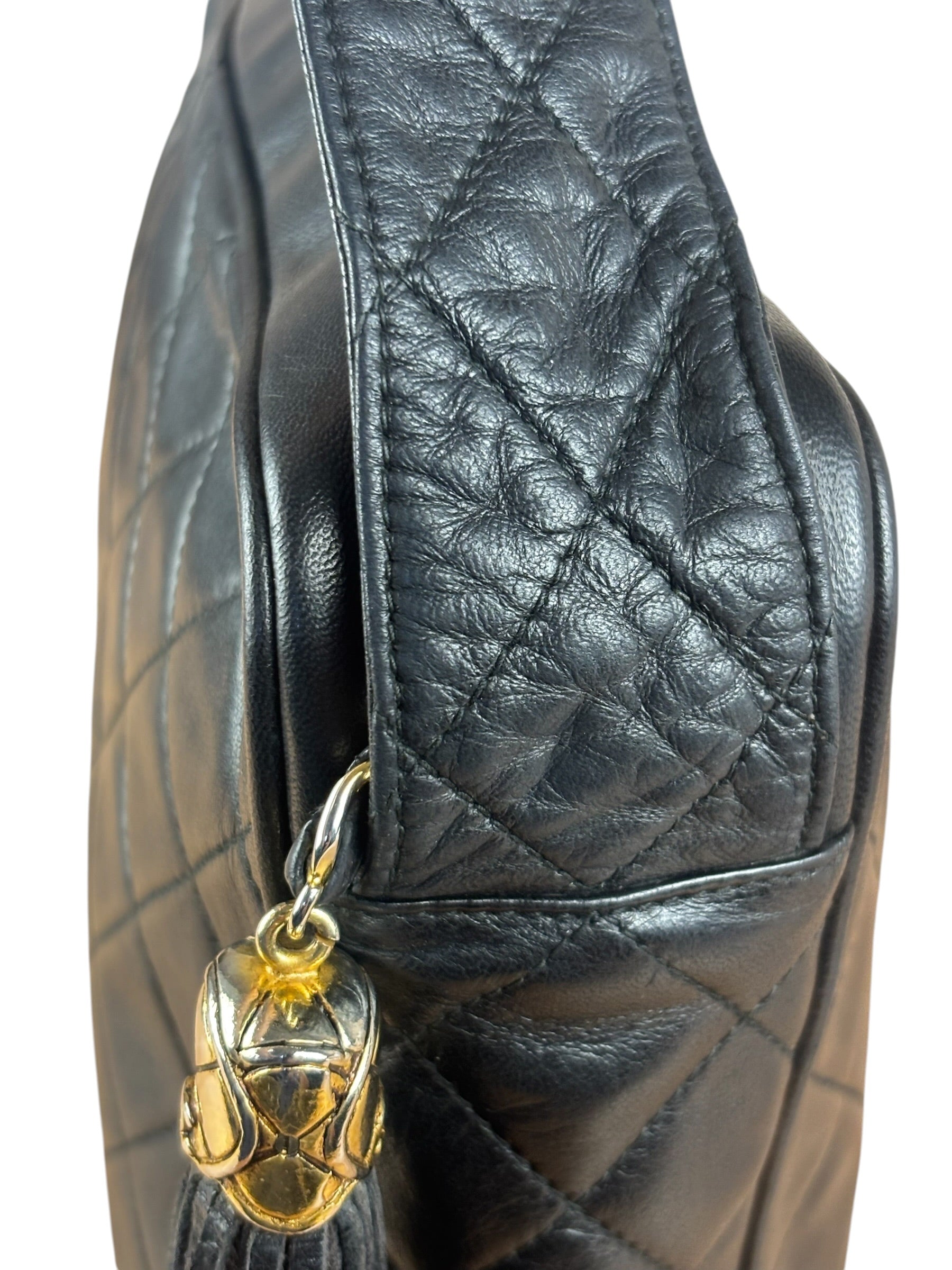 Chanel Vintage Black Quilted Leather Camera Crossbody Bag 1992
