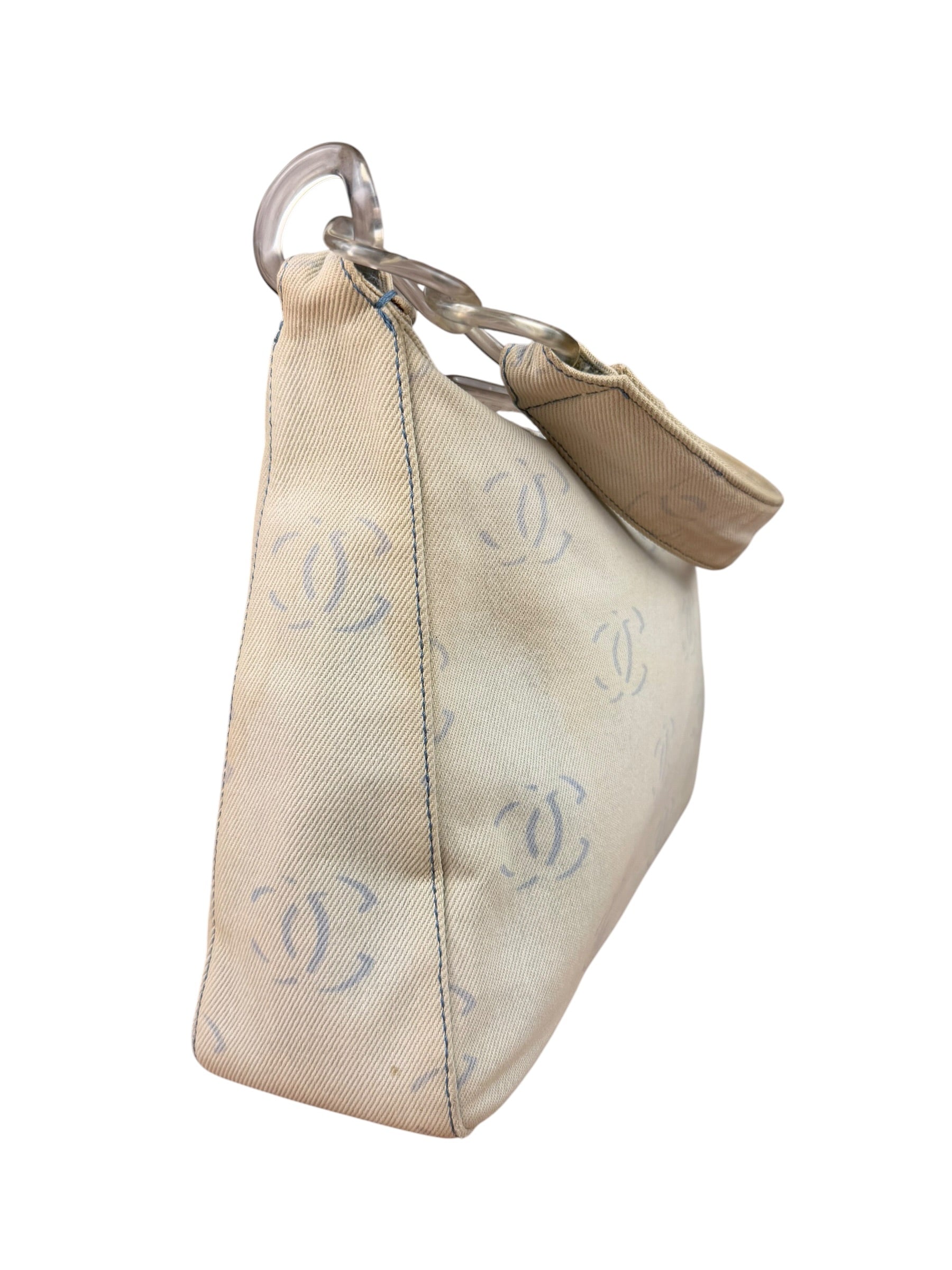 Chanel Light Washed Denim CC Canvas Logo Shoulder Bag 2002