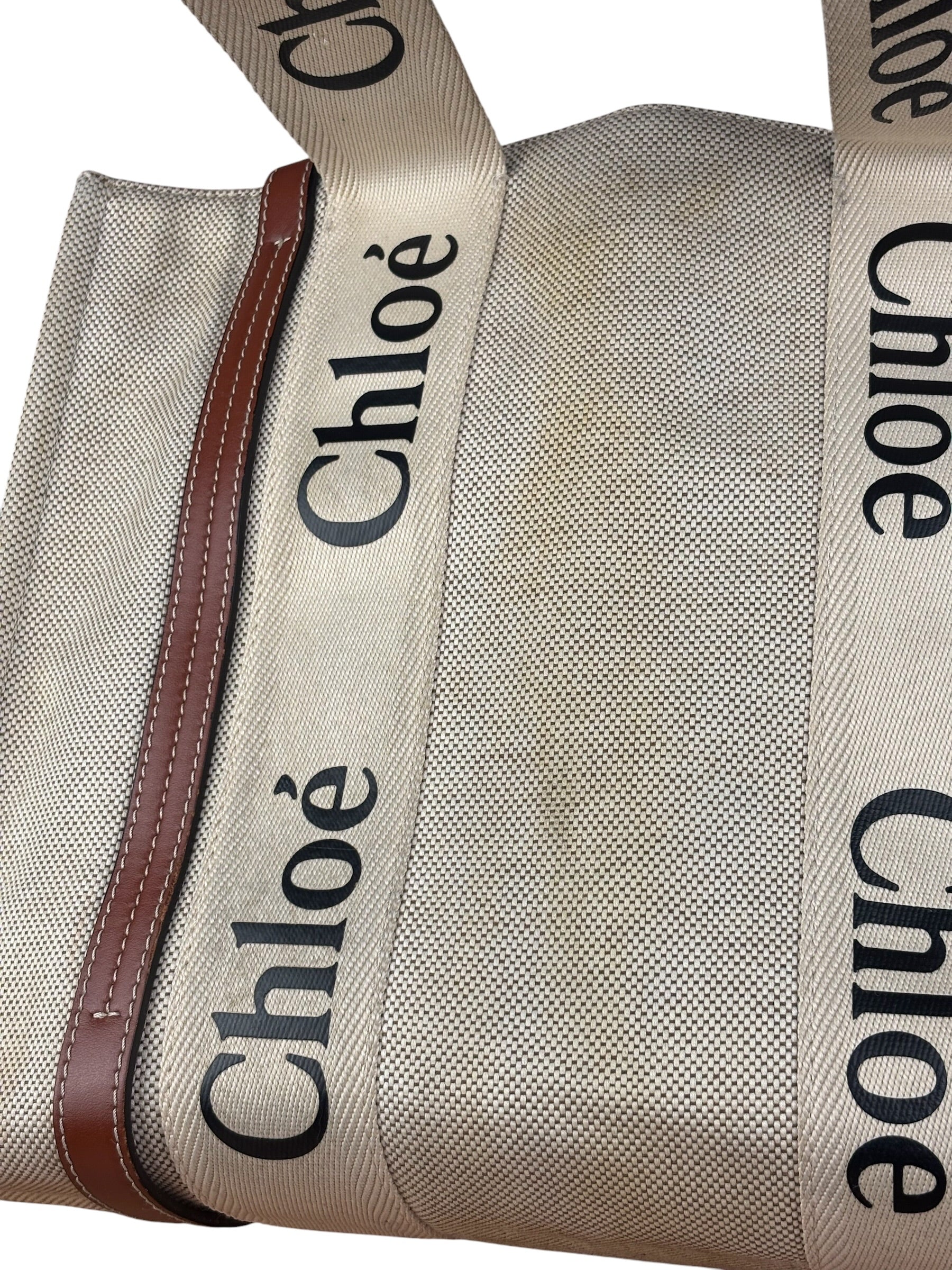 Chloe Leather Trim Woody Medium Tote Bag