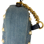 Gucci Blue Denim GG Marmont Pearl Camera Bag