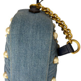 Gucci Blue Denim GG Marmont Pearl Camera Bag