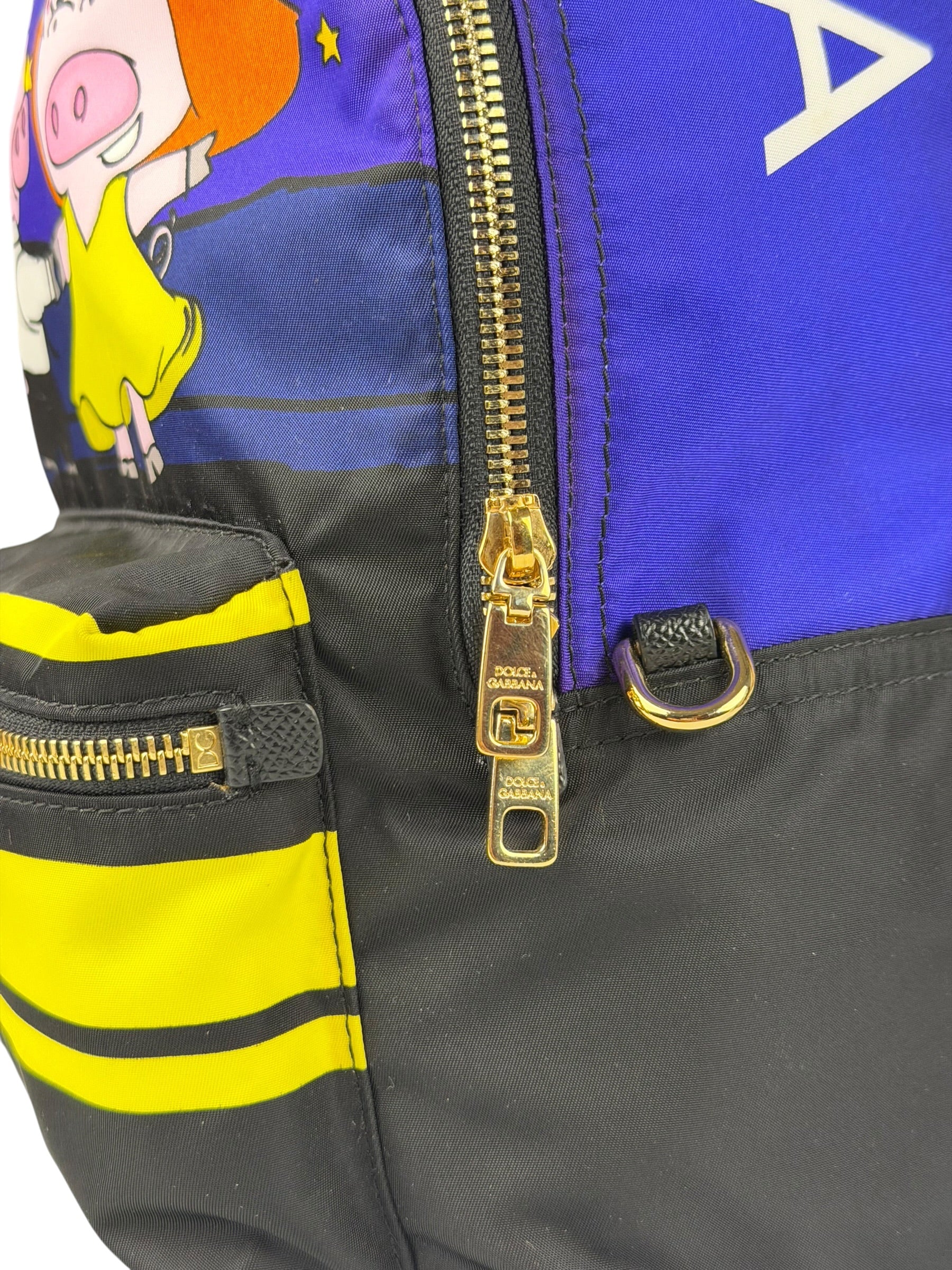 Dolce & Gabbana Multicolor Nylon Leather Trim Super Pig Cartoon Backpack