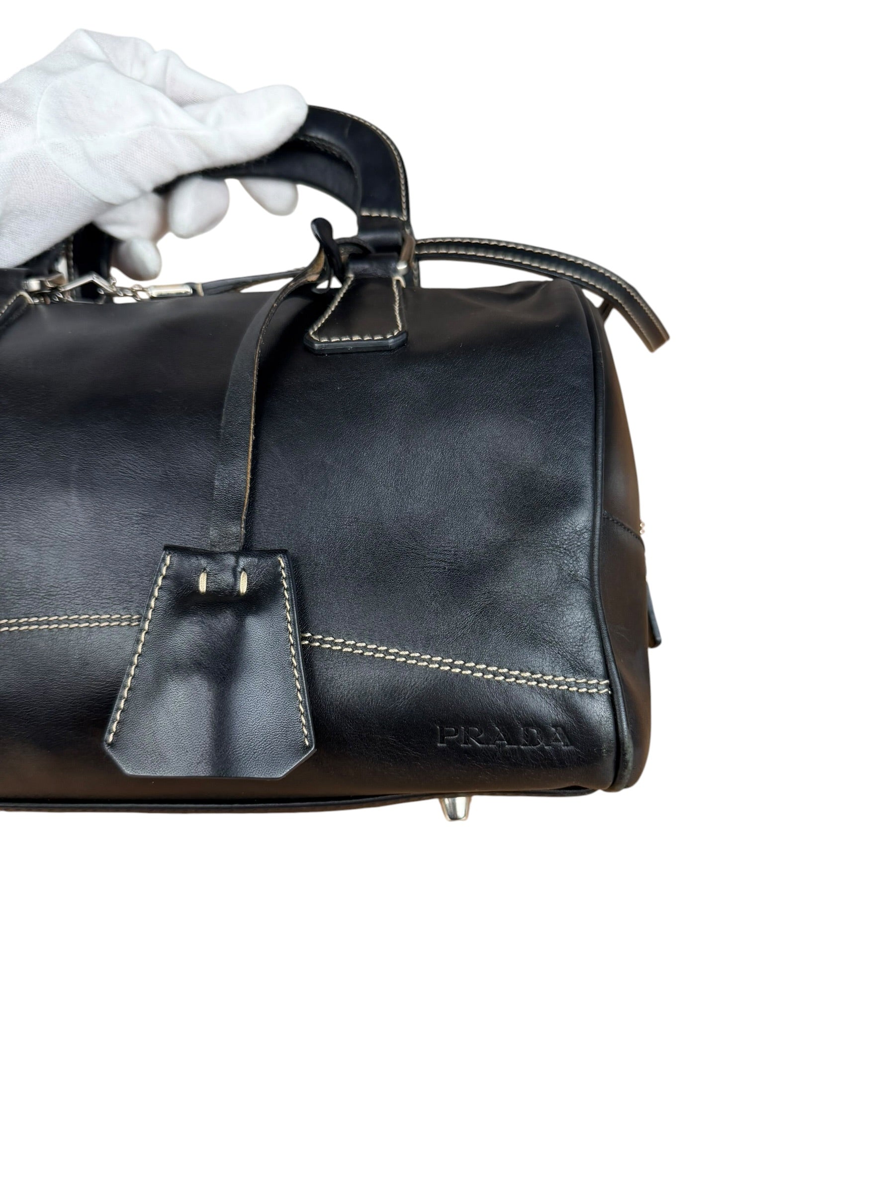 Prada Vintage Black Leather Mini Boston Bag