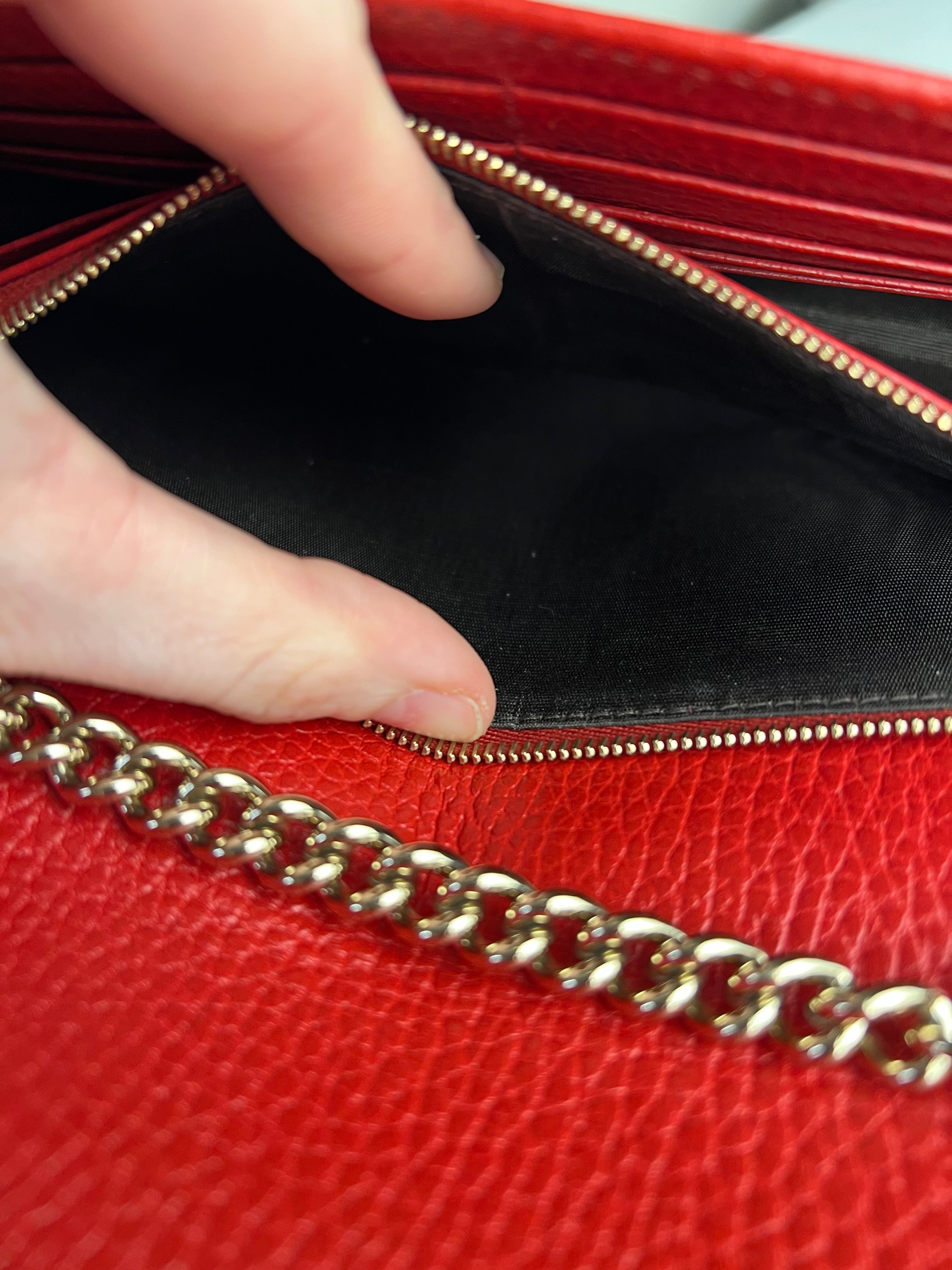 Gucci Red Leather GG Wallet on Chain Bag