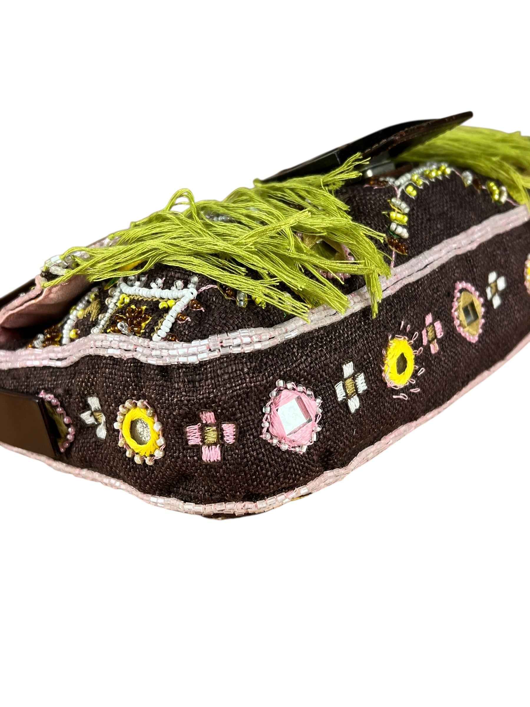 Fendi Canvas Baguette Dark Brown Beaded