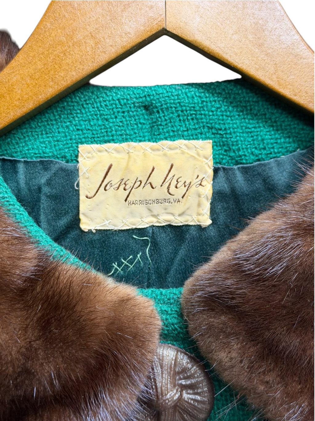 Vintage Green Wool Twill Fur Collar Coat