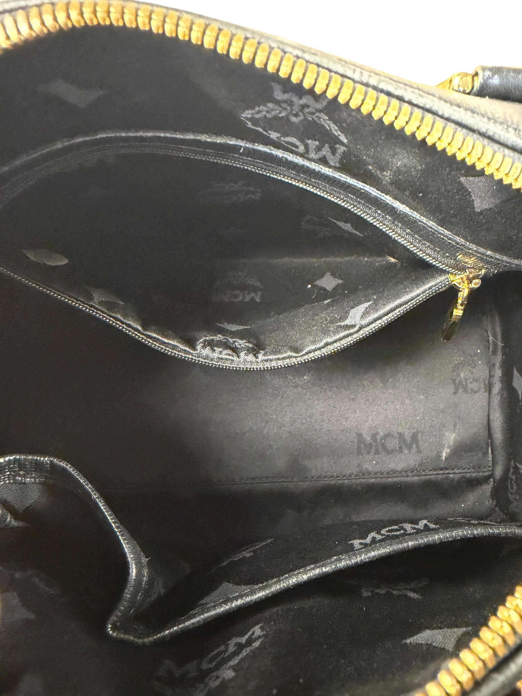 MCM Vintage Black Leather Boston Handbag