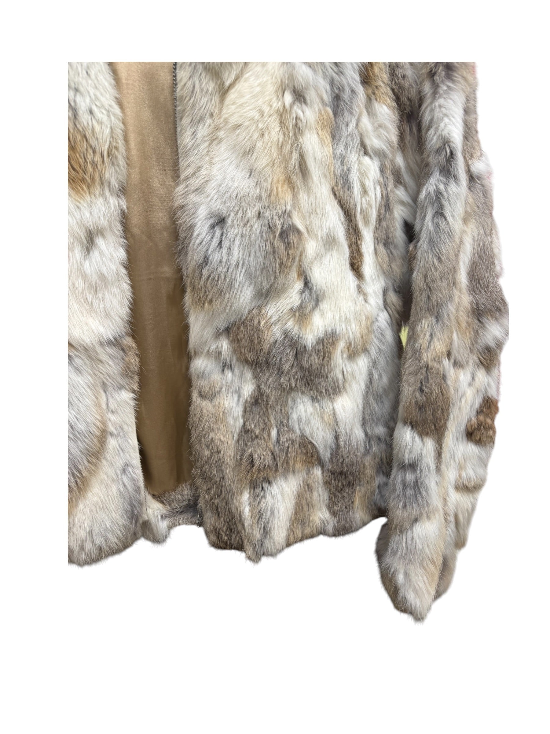 Diva Brown/White Zip-Up Rabbit Fur Jacket