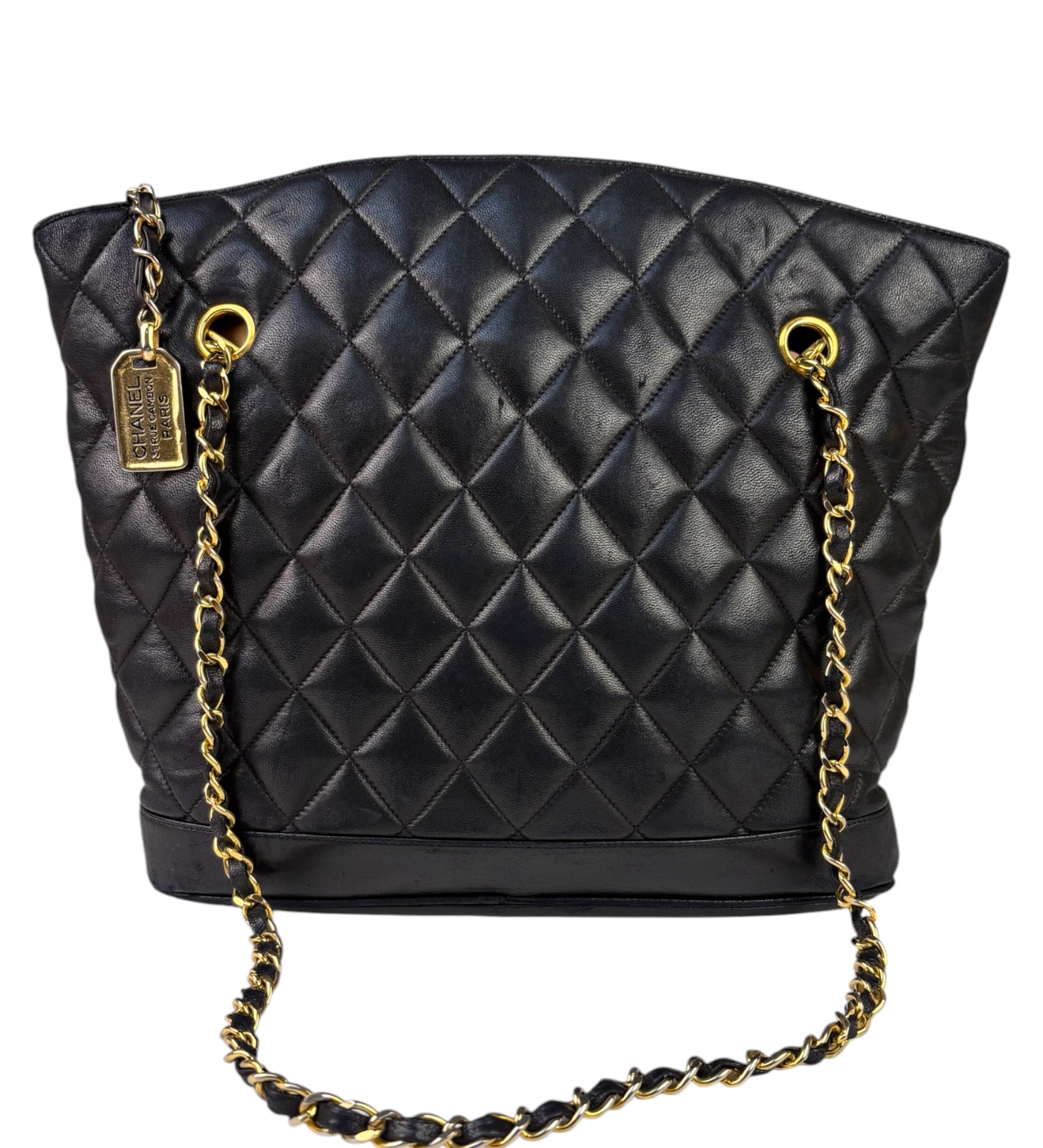 Chanel Vintage Black Quilted Lambskin Chain Shoulder Bag 1989