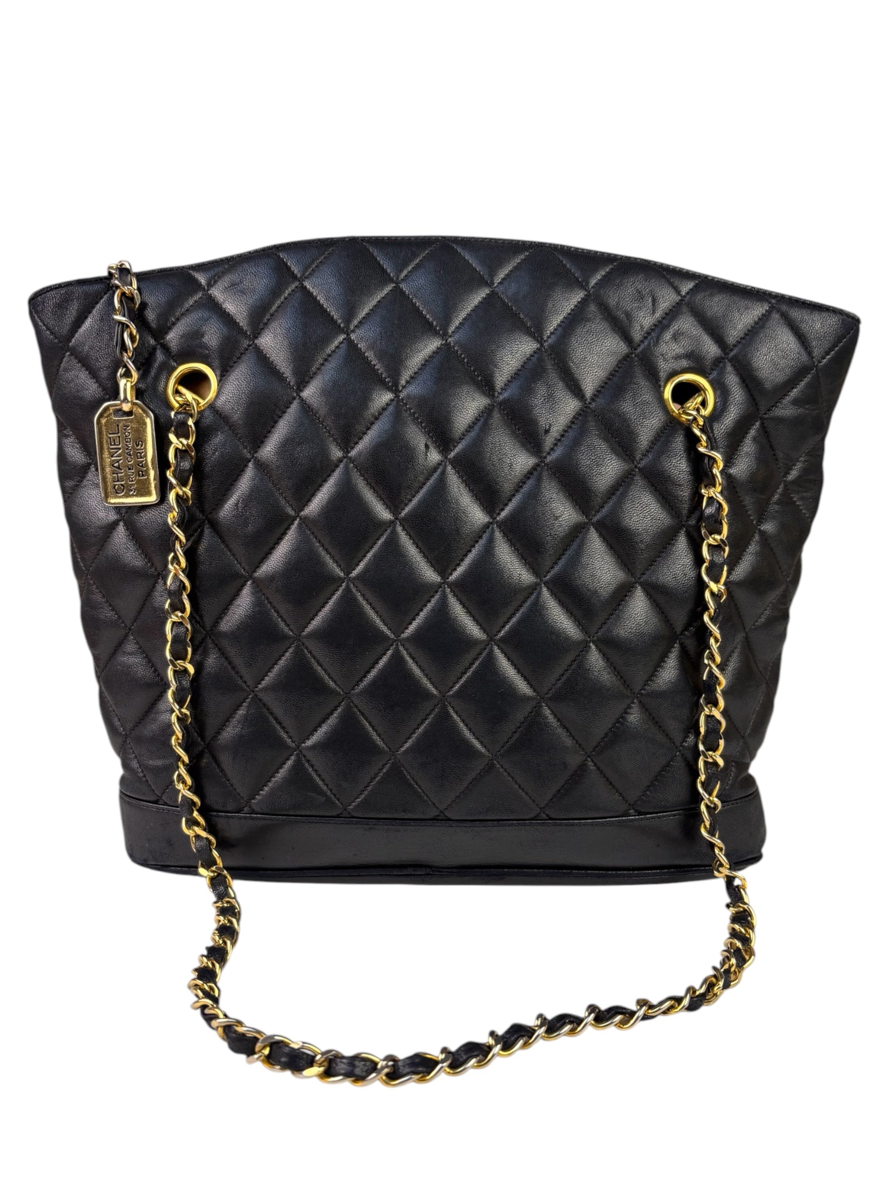 Chanel Vintage Black Quilted Lambskin Chain Shoulder Bag 1989
