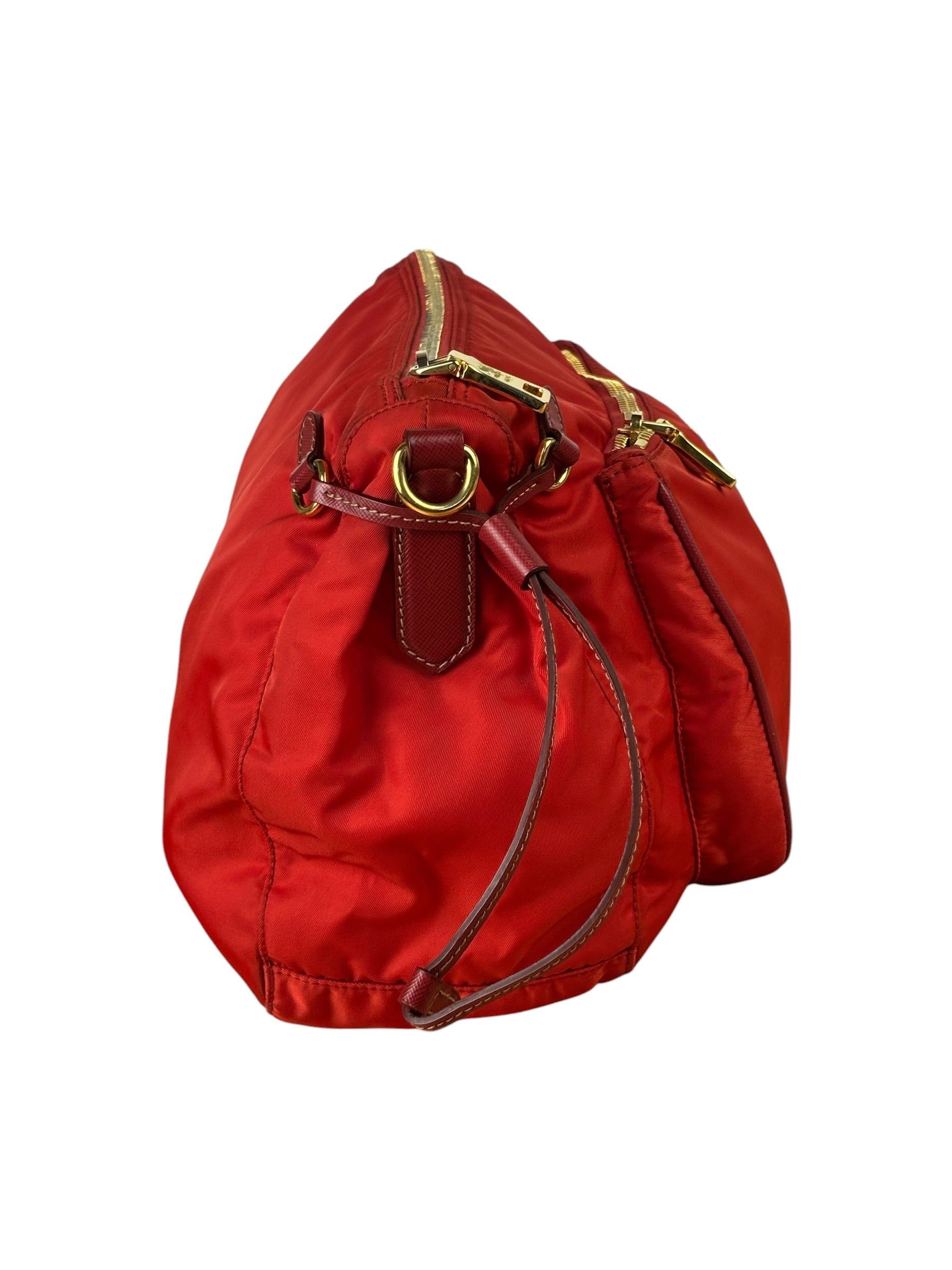 Prada Rosso Red Tessuto Nylon/Saffiano Leather Trim Shoulder Bag