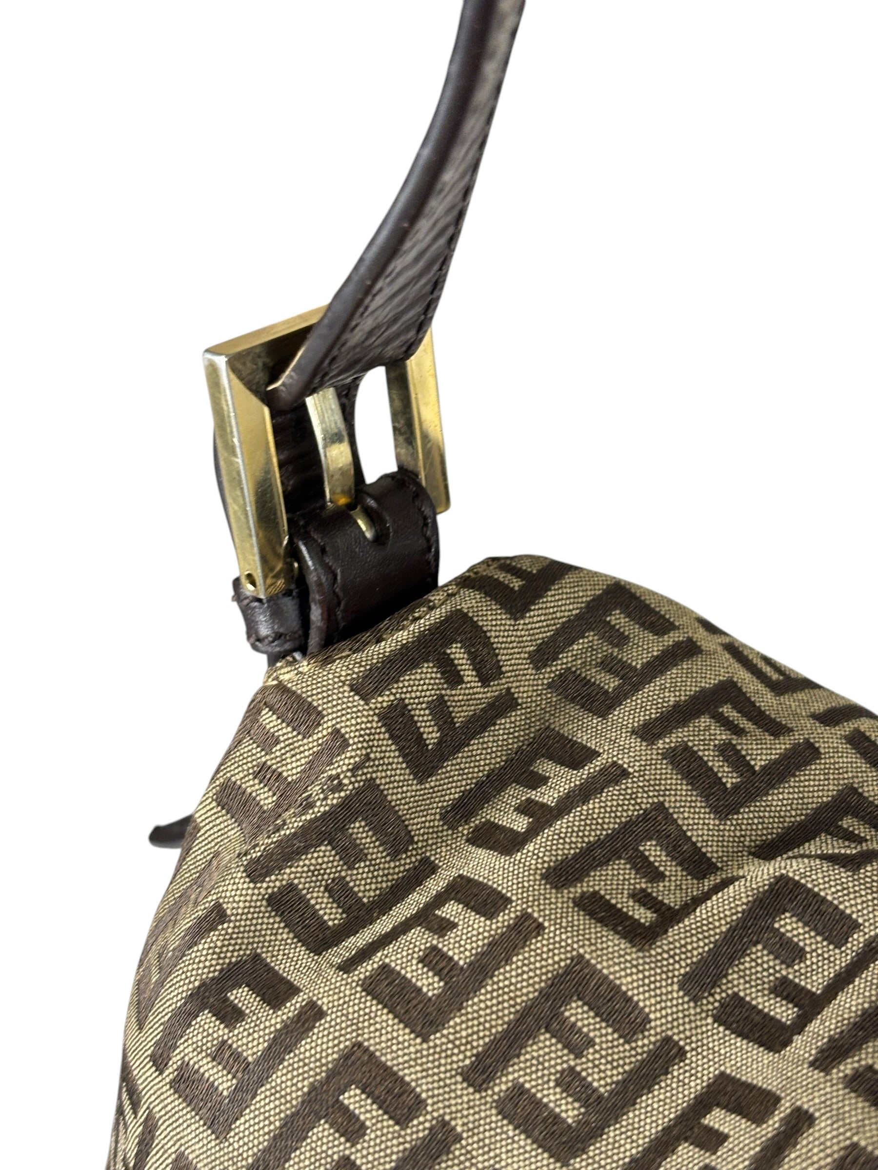 Fendi Brown Leather Trim Zucca Mamma Baguette