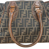 Fendi Vintage Leather Trim Zucca Etnico/Du Jour Tote Bga