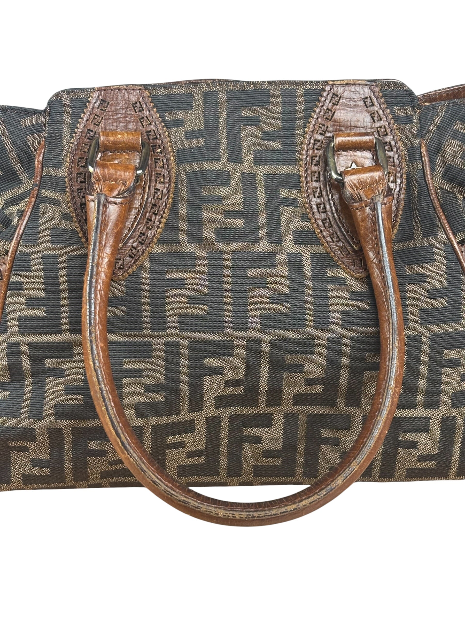 Fendi Vintage Leather Trim Zucca Etnico/Du Jour Tote Bga