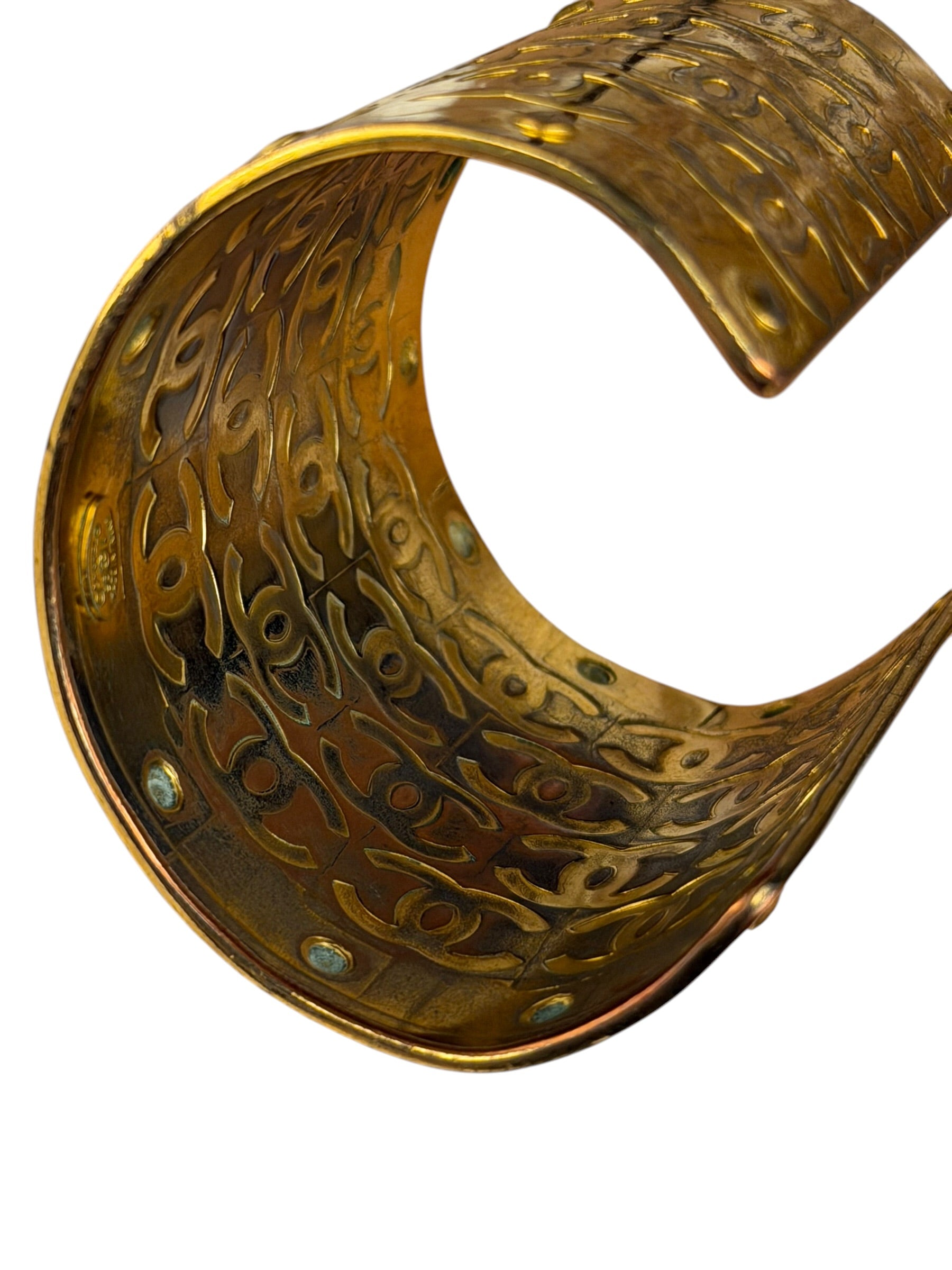 Chanel Vintage Gold CC Print Cuff Bracelet