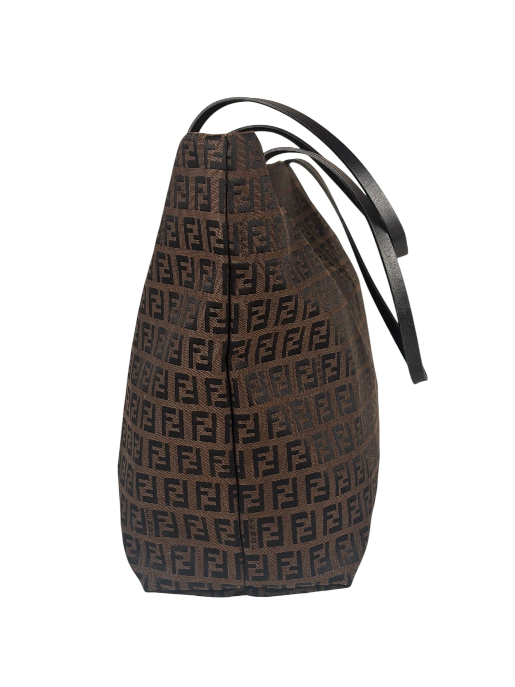 Fendi FF Vintage Brown Zucca Print Zip Shoulder Tote