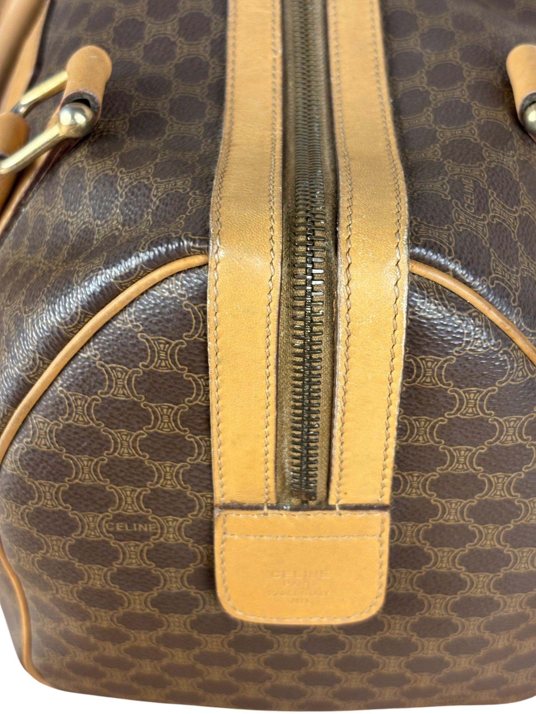 Celine Vintage Brown Coated Macadam Boston Handbag