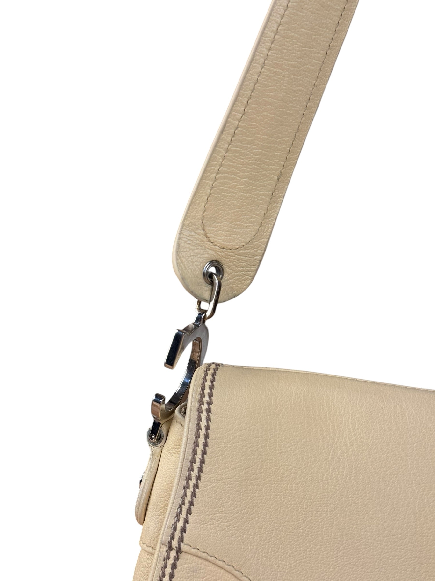 Christian Dior Vintage Beige Leather Stitch Saddlebag