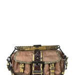 Prada Soft Dusty Rose Tessuto Nylon Snakeskin Trim Multi-Pocket Shoulder Bag