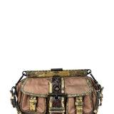 Prada Soft Dusty Rose Tessuto Nylon Snakeskin Trim Multi-Pocket Shoulder Bag