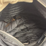 Damaged Prada Vintage Black Tessuto Nylon Leather Trim Saddle Flap Shoulder Bag