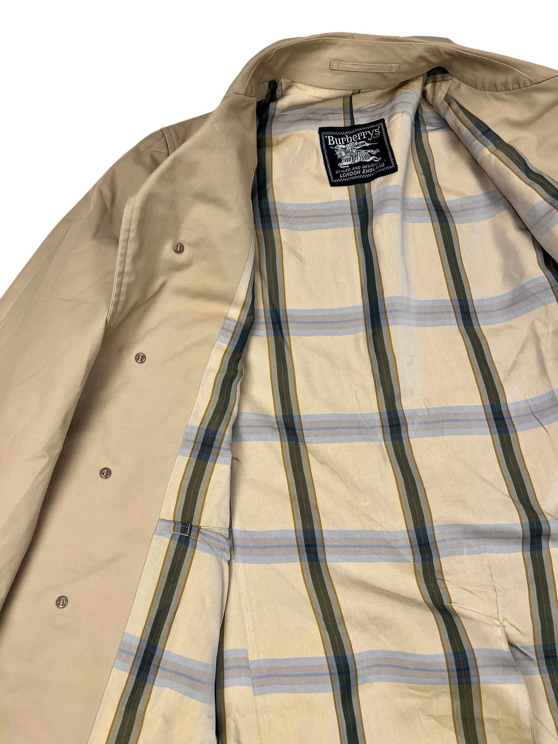 Burberry Vintage Khaki Plaid Lined Mid-Length Coat