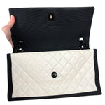 Chanel Quilted Two Tone Leather Flap Bag White
