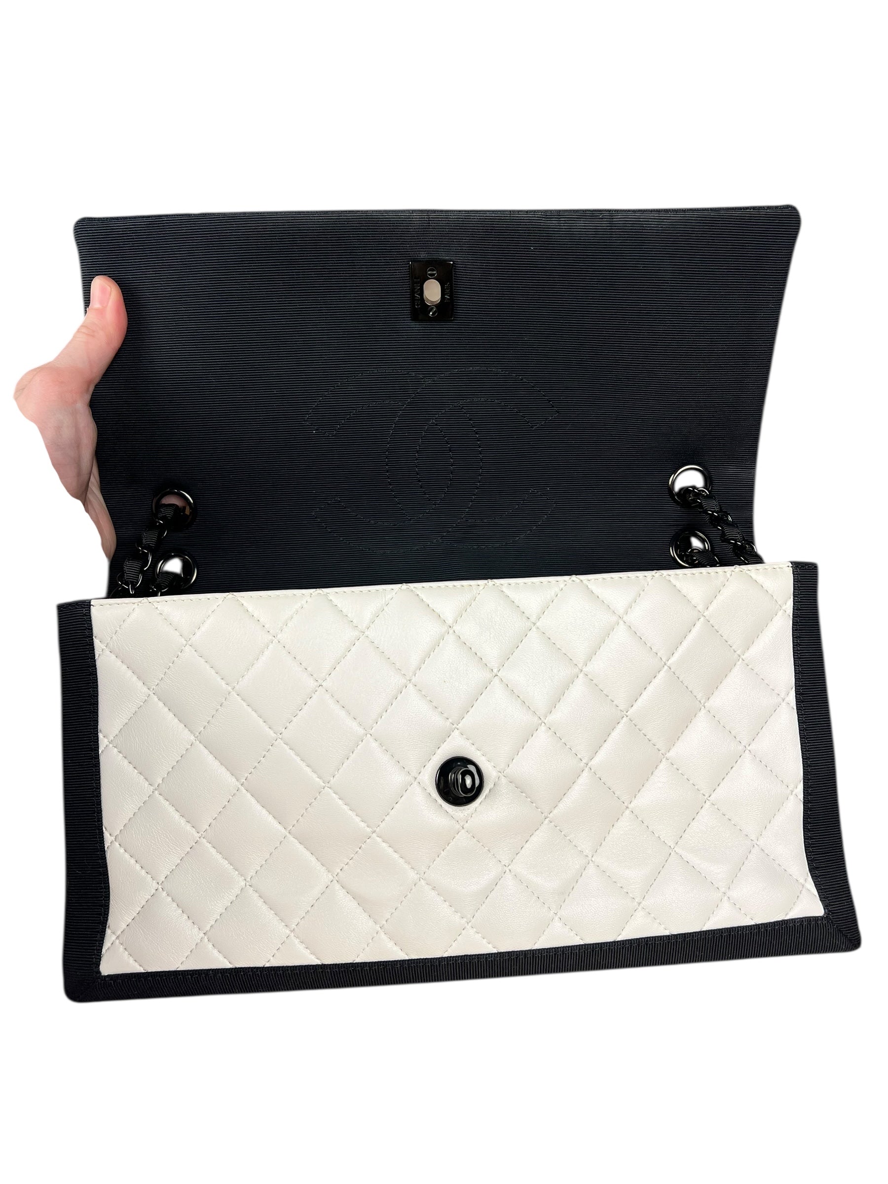 Chanel Quilted Two Tone Leather Flap Bag White