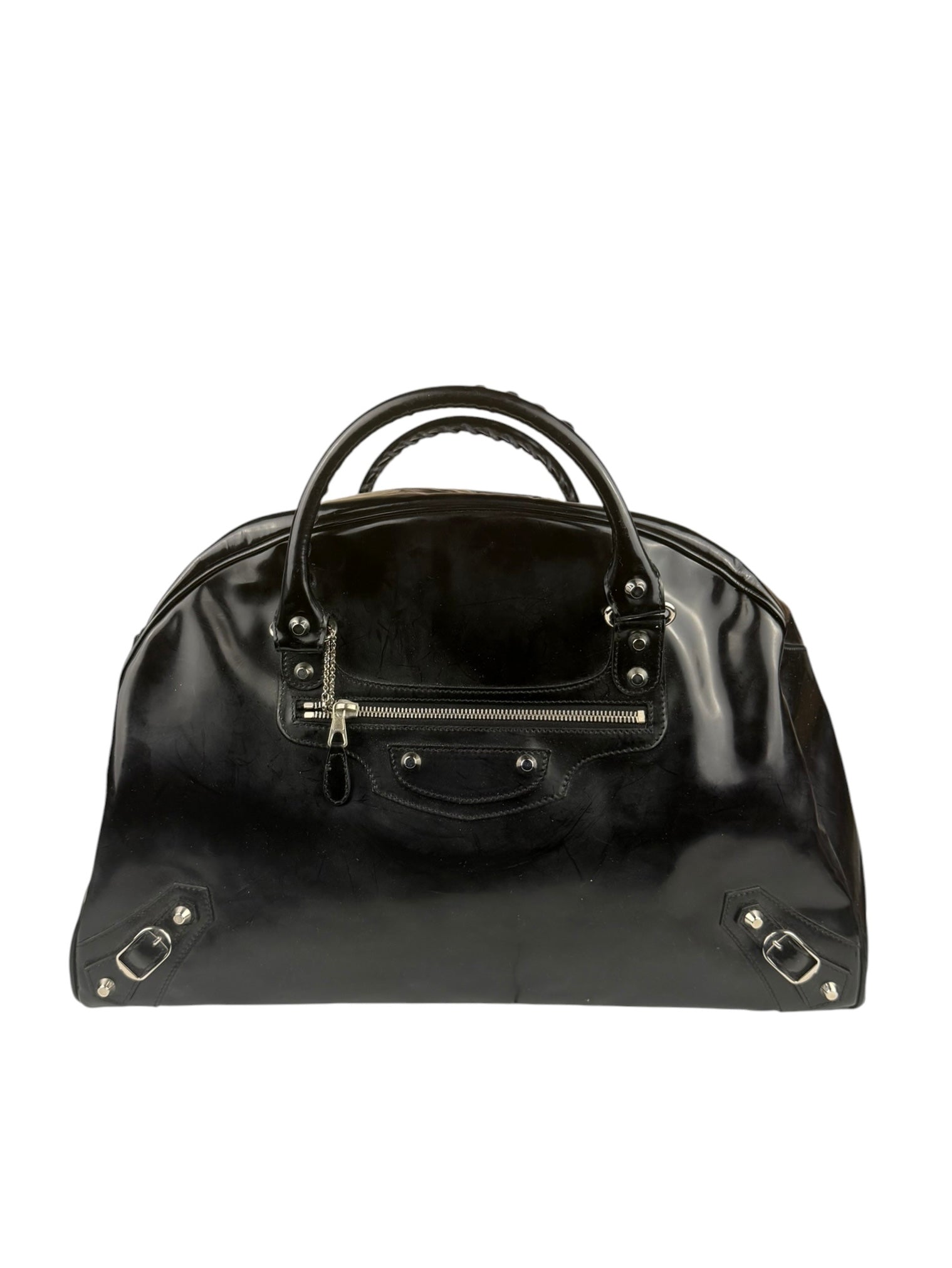 Balenciaga Black Patent Leather Weekender Handbag