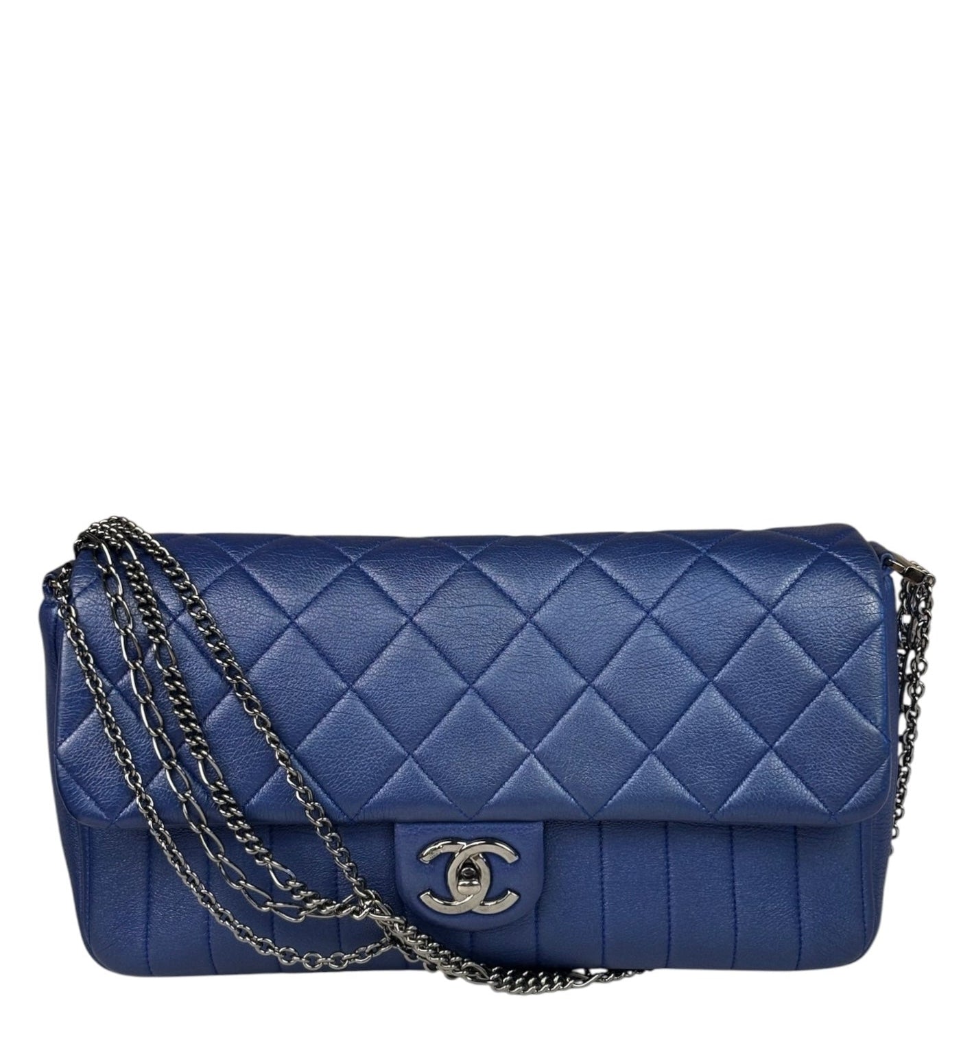 Chanel Blue Metallic Calf-Skin Chain Flap Bag 2014