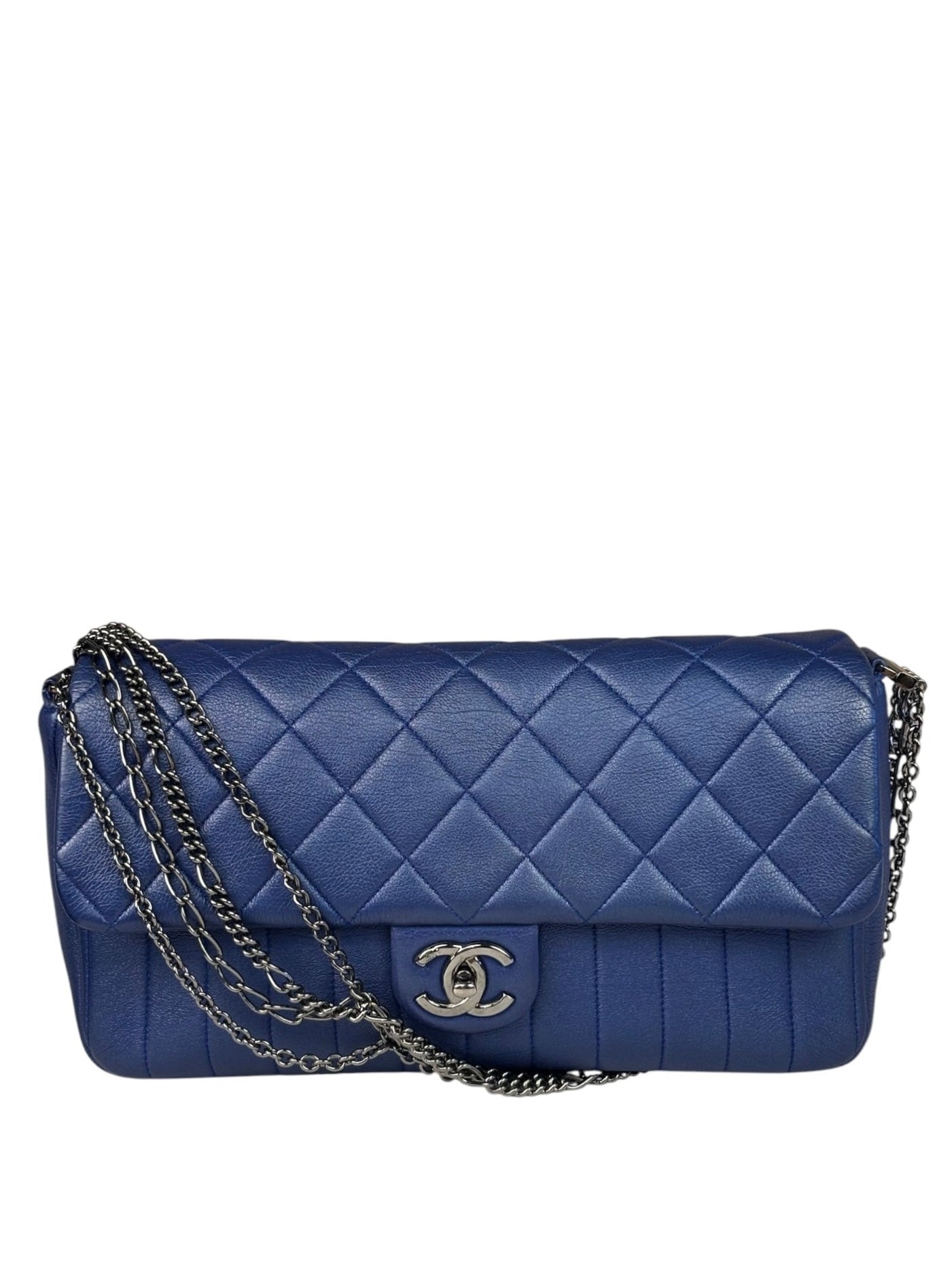 Chanel Blue Metallic Calf-Skin Chain Flap Bag 2014