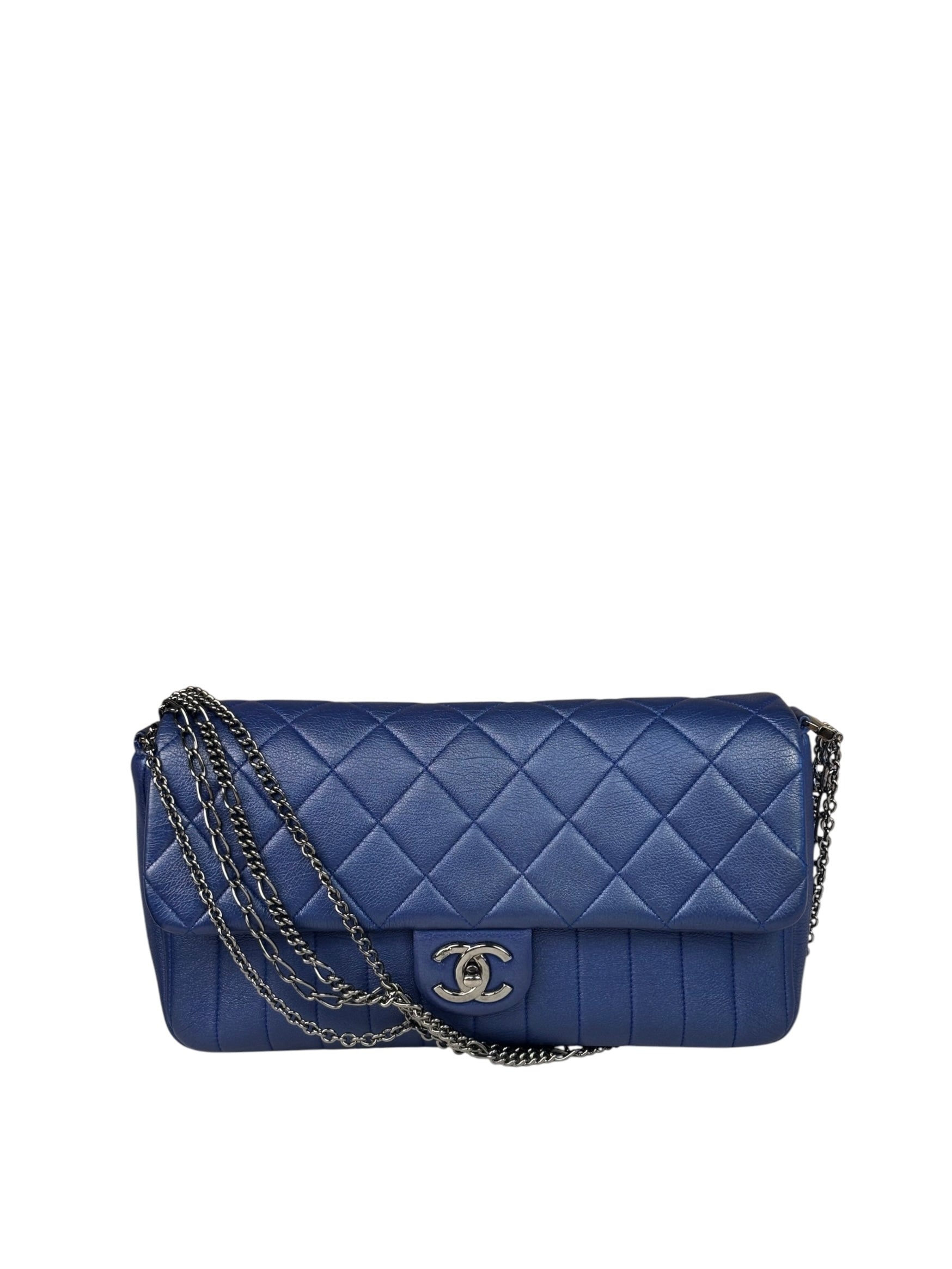 Chanel Blue Metallic Calf-Skin Chain Flap Bag 2014
