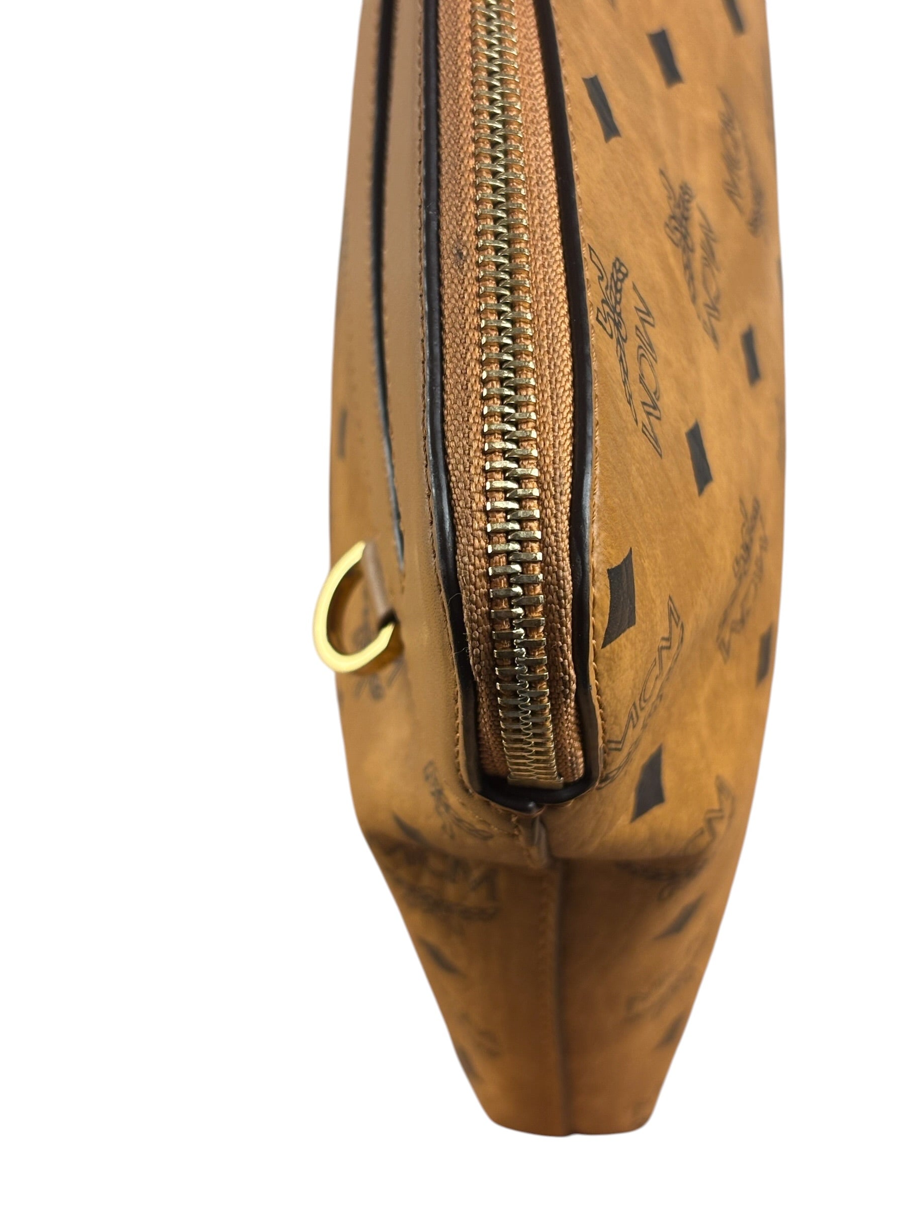 MCM Visetos Brown Leather Diamond Wristlet Flat Pouch