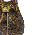 Versace La Medusa Brown Satin Crystal Embellished Mini Bucket Bag