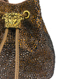 Versace La Medusa Brown Satin Crystal Embellished Mini Bucket Bag