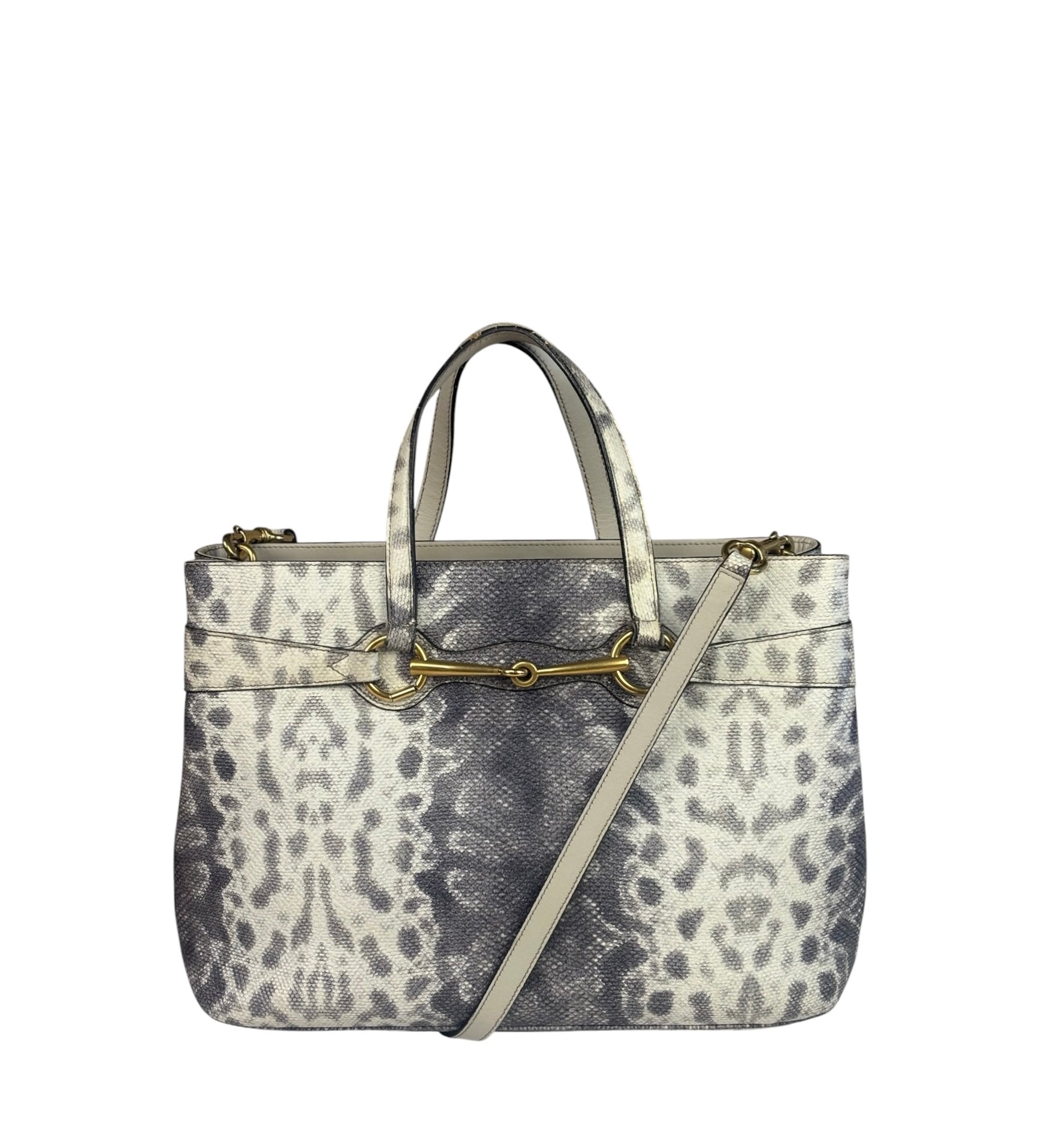 Gucci Cream/Grey Python-Embossed Horsebit Bright Bit Tote