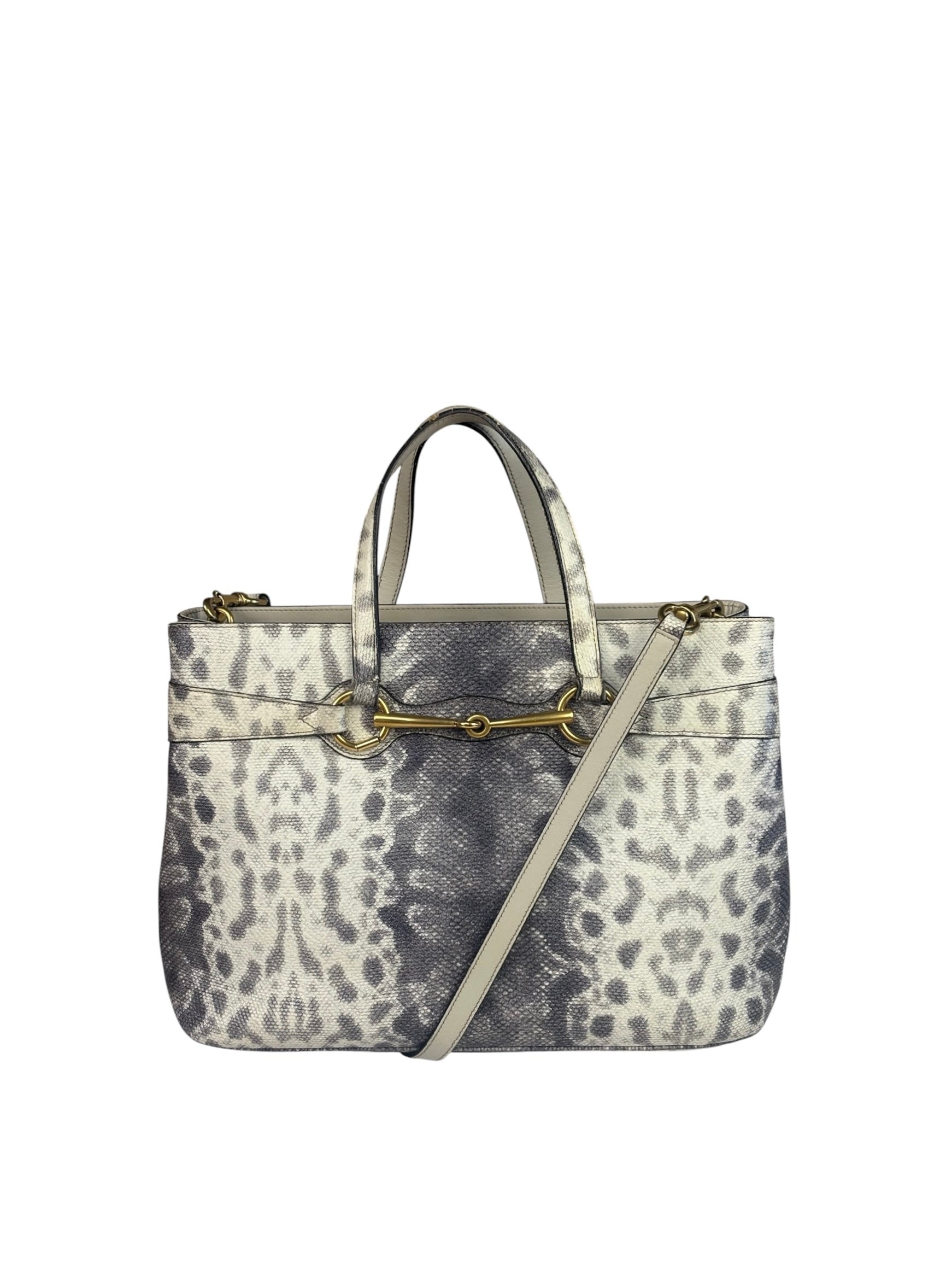 Gucci Cream/Grey Python-Embossed Horsebit Bright Bit Tote