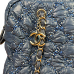 Chanel Blue Leather Trim/Nylon Tweed Stitch Puffer Chain Shoulder Bag 2010