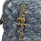 Chanel Blue Leather Trim/Nylon Tweed Stitch Puffer Chain Shoulder Bag 2010