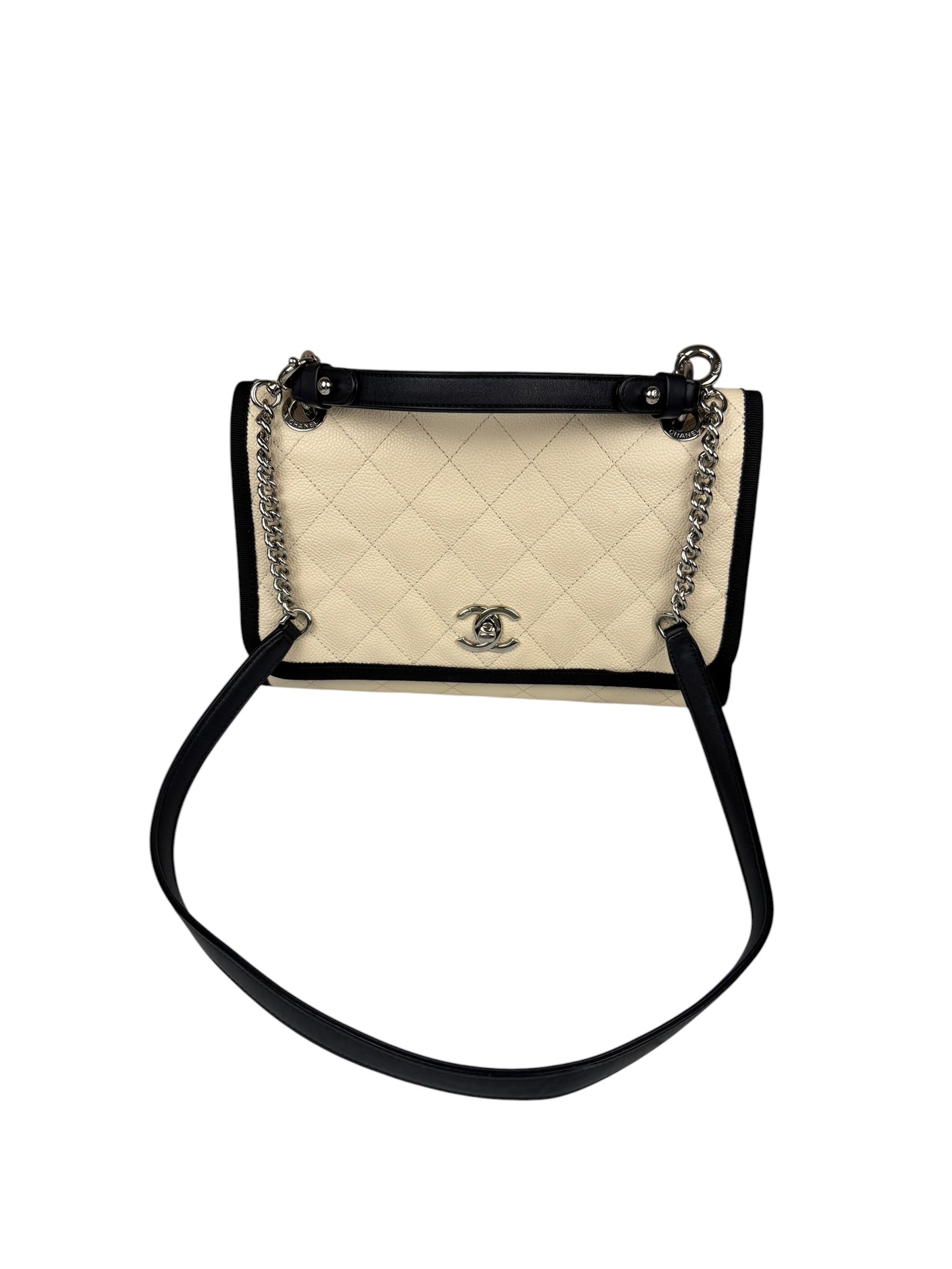 Chanel White Caviar Quilted Top Handle Flap Bag 2018
