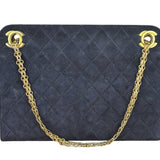 Chanel Vintage Navy Blue Matelasse Quilted Suede Chain Shoulder Bag