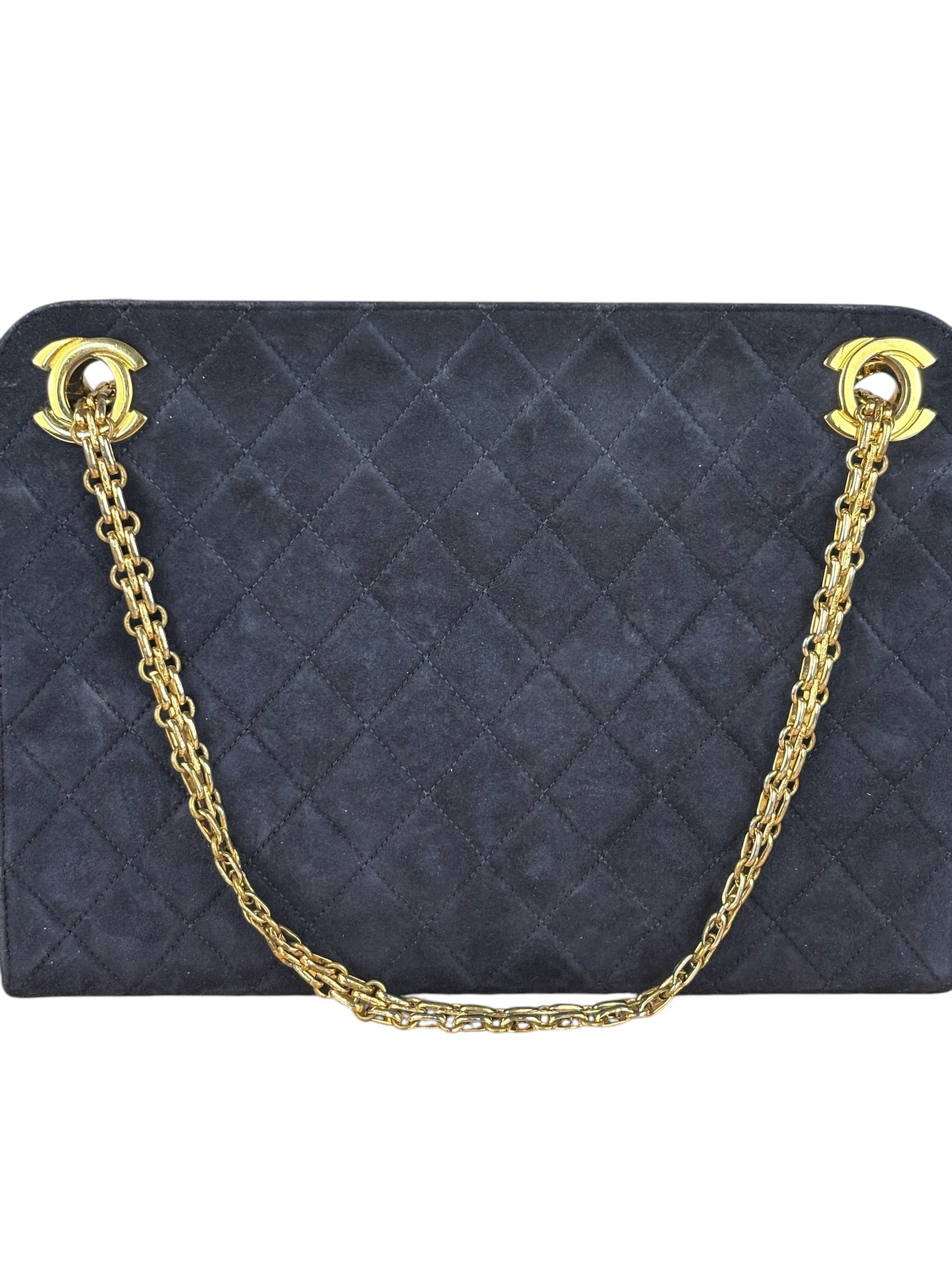 Chanel Vintage Navy Blue Matelasse Quilted Suede Chain Shoulder Bag